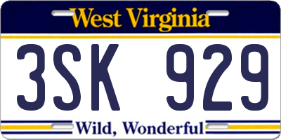 WV license plate 3SK929