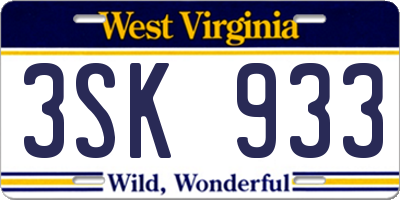 WV license plate 3SK933