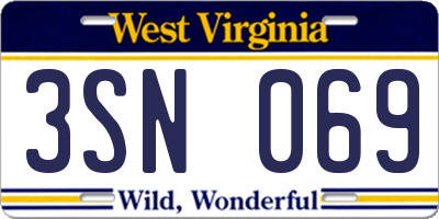 WV license plate 3SN069
