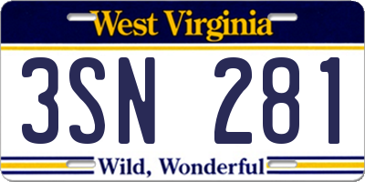 WV license plate 3SN281