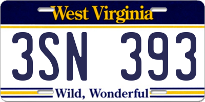 WV license plate 3SN393