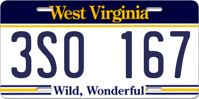WV license plate 3SO167