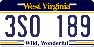 WV license plate 3SO189
