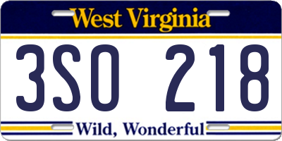 WV license plate 3SO218