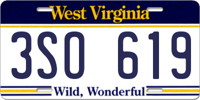 WV license plate 3SO619