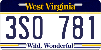 WV license plate 3SO781