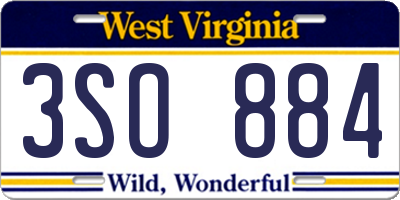 WV license plate 3SO884
