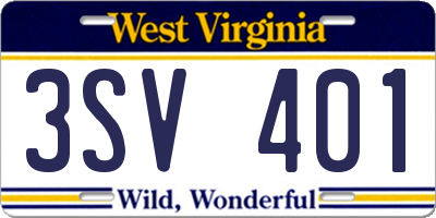 WV license plate 3SV401