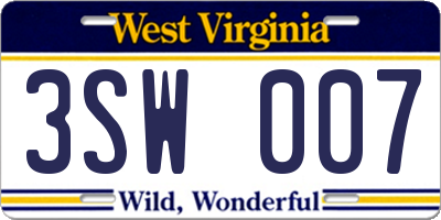 WV license plate 3SW007