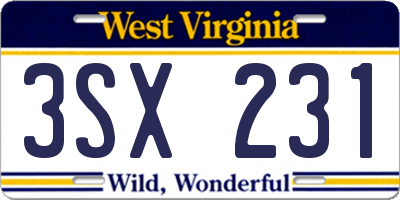 WV license plate 3SX231