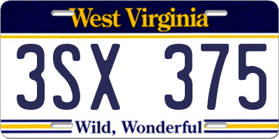 WV license plate 3SX375
