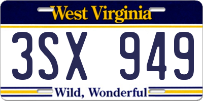 WV license plate 3SX949