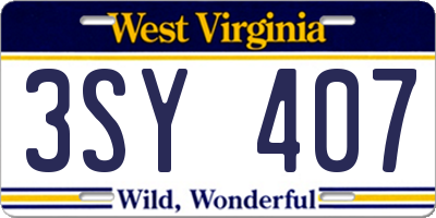 WV license plate 3SY407
