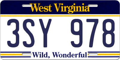 WV license plate 3SY978