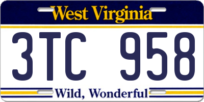 WV license plate 3TC958