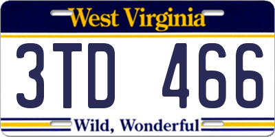 WV license plate 3TD466