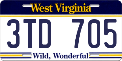 WV license plate 3TD705