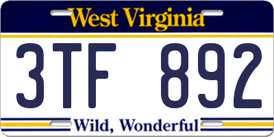 WV license plate 3TF892