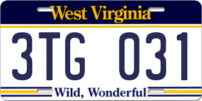 WV license plate 3TG031