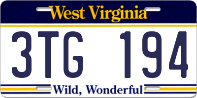 WV license plate 3TG194