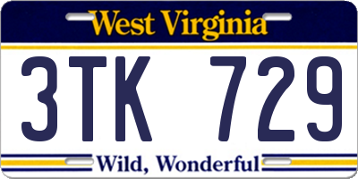 WV license plate 3TK729