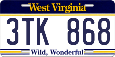 WV license plate 3TK868