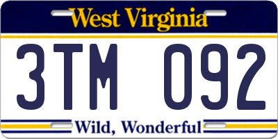 WV license plate 3TM092