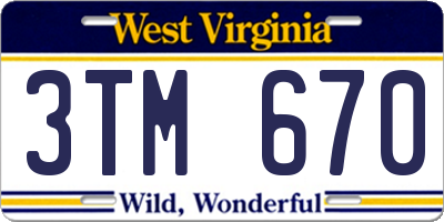 WV license plate 3TM670