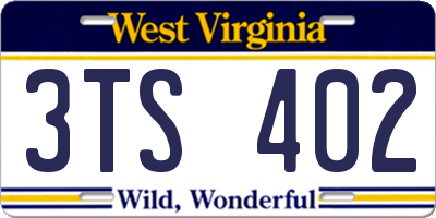 WV license plate 3TS402