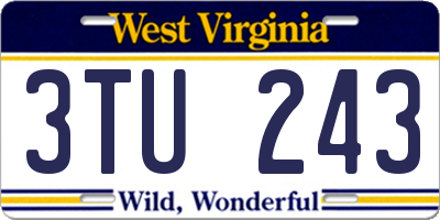 WV license plate 3TU243