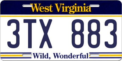WV license plate 3TX883