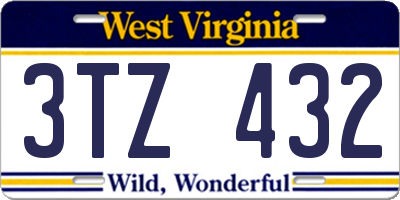 WV license plate 3TZ432