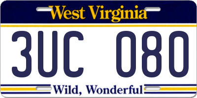 WV license plate 3UC080