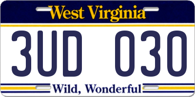 WV license plate 3UD030