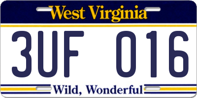 WV license plate 3UF016