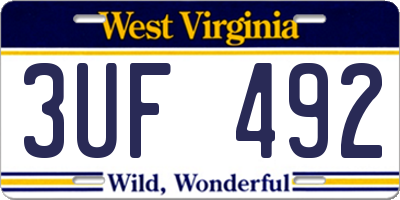 WV license plate 3UF492