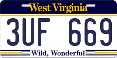 WV license plate 3UF669