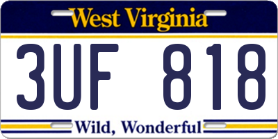 WV license plate 3UF818