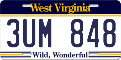 WV license plate 3UM848