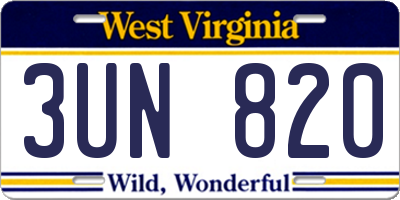 WV license plate 3UN820
