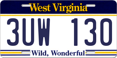 WV license plate 3UW130