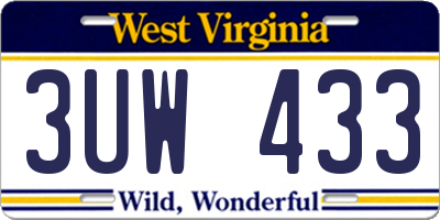 WV license plate 3UW433