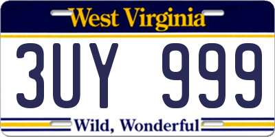 WV license plate 3UY999