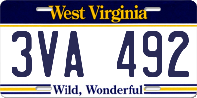 WV license plate 3VA492