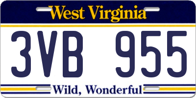 WV license plate 3VB955