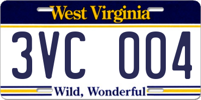 WV license plate 3VC004