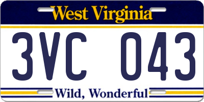 WV license plate 3VC043
