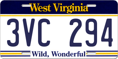WV license plate 3VC294