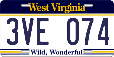 WV license plate 3VE074