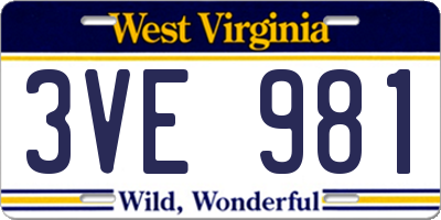 WV license plate 3VE981